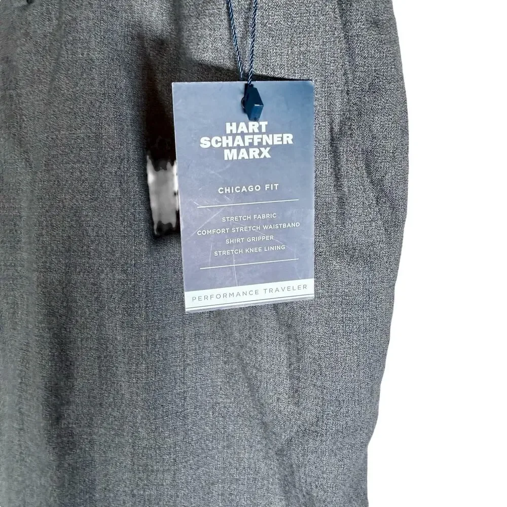 Hart Schaffner Marx Men's 44 Regular 44R Gray 100% Wool Chicago Fit Dress Pants